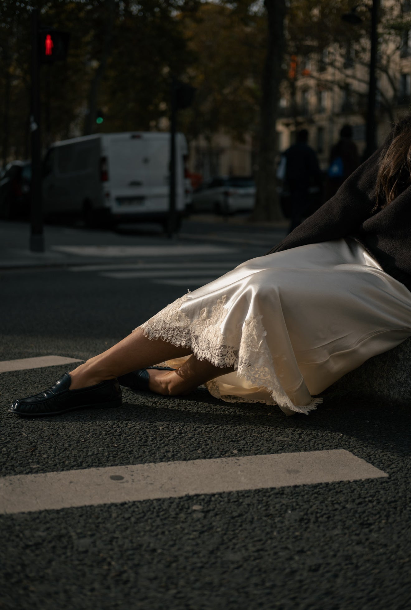 Jupe satin en dentelle Écru