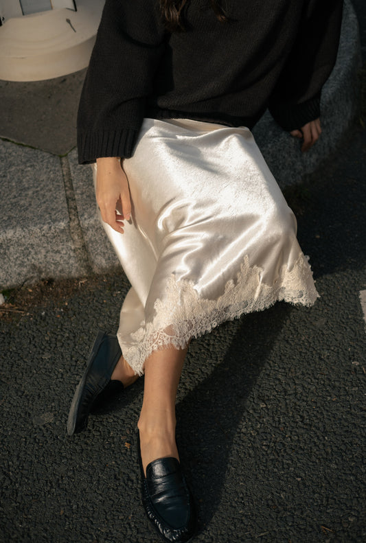 Jupe satin en dentelle Écru