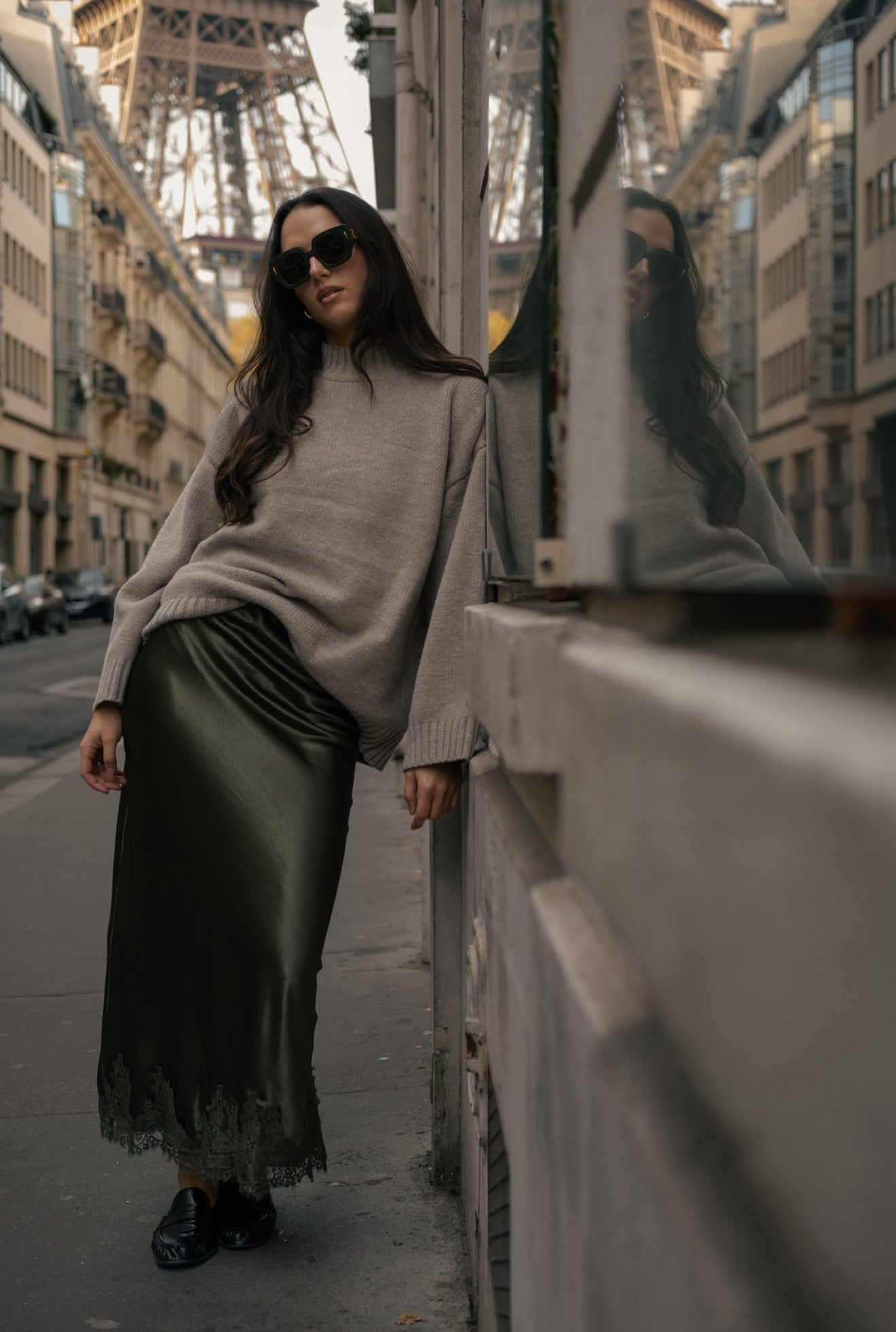 Jupe satin en dentelle Vert