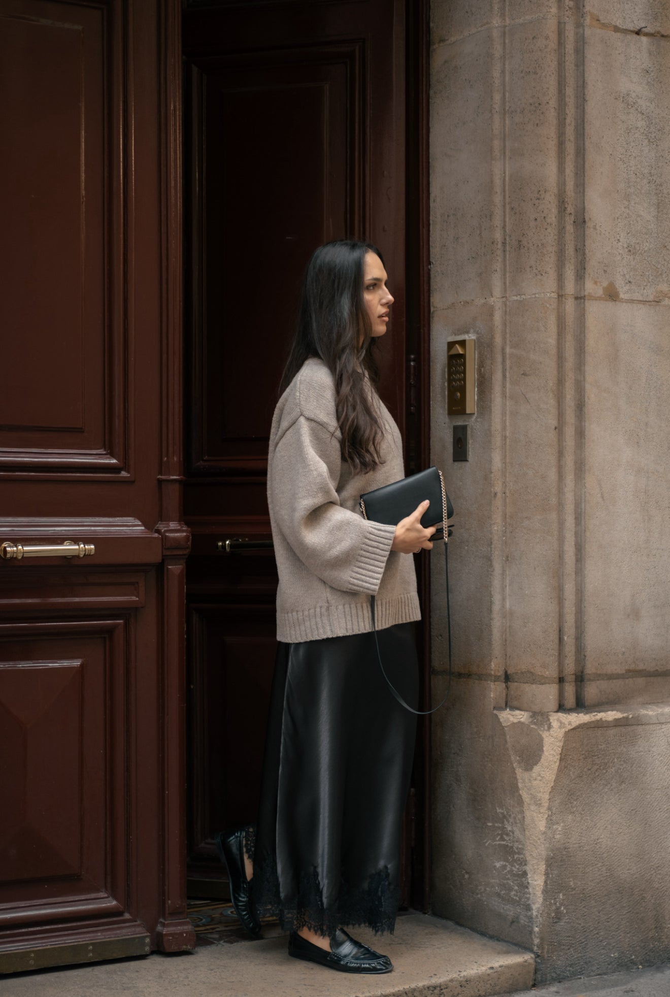 Jupe satin en dentelle Noir