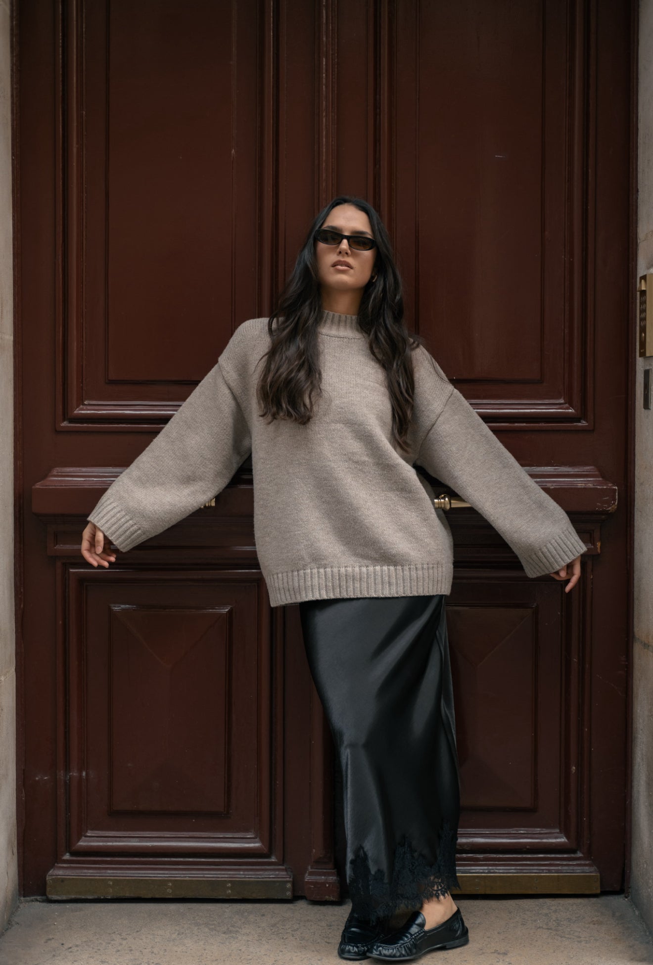 Jupe satin en dentelle Noir