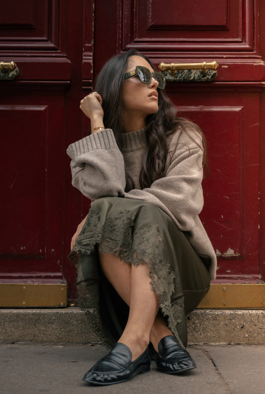 Jupe satin en dentelle Vert