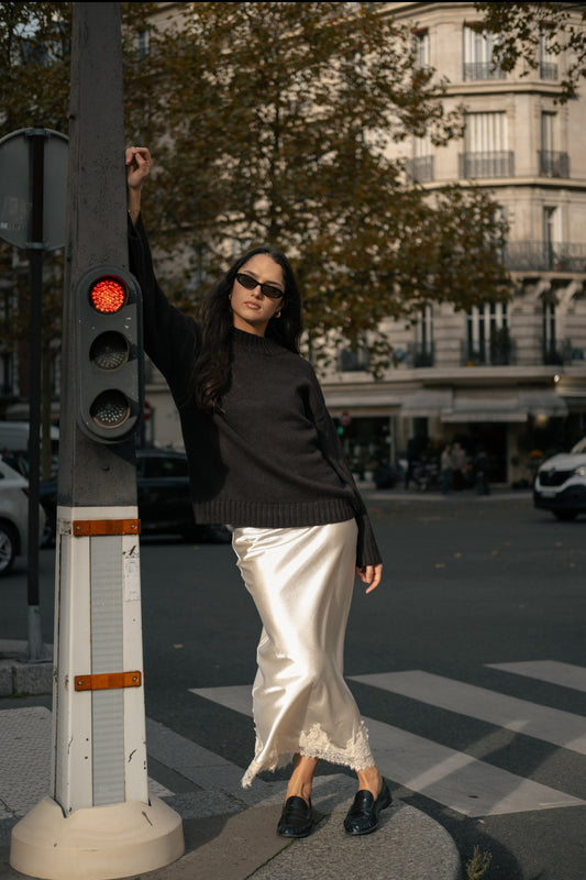 Jupe satin en dentelle Écru