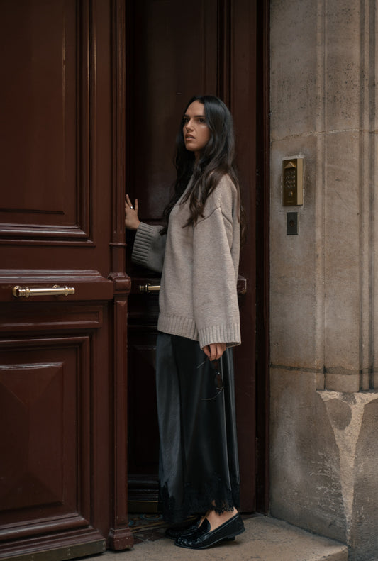 Jupe satin en dentelle Noir