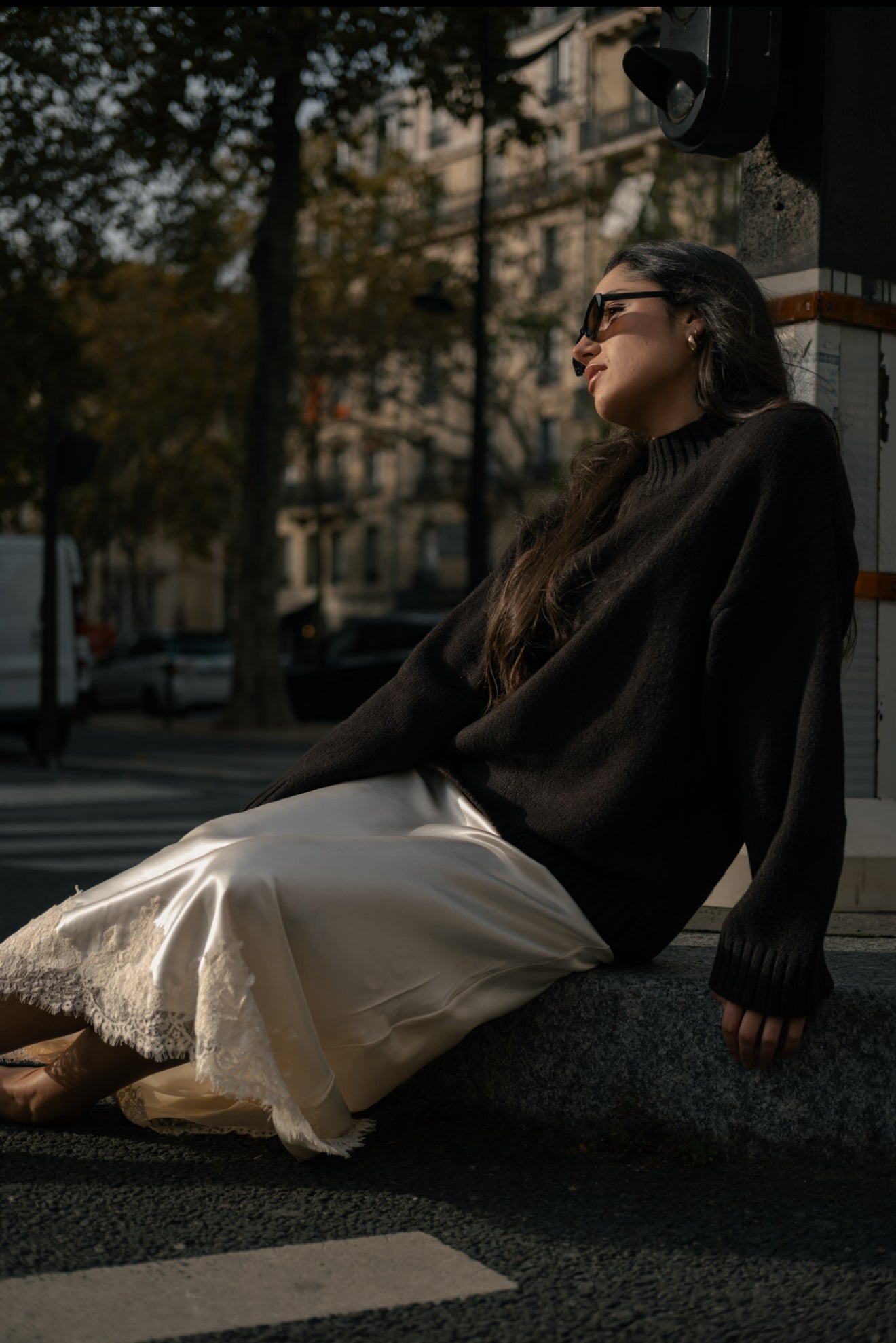 Jupe satin en dentelle Écru